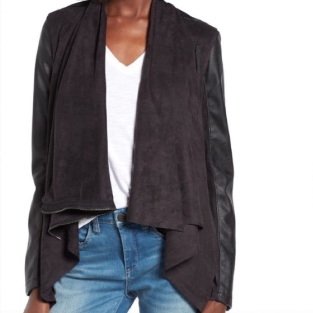 BlankNYC Black Faux Leather and Suede Zip Up Jacket
